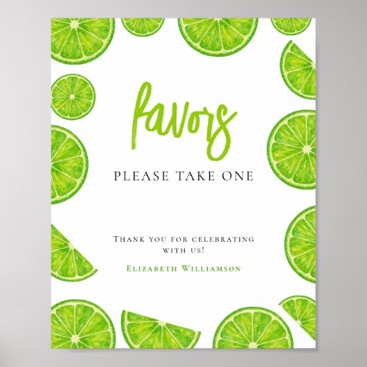 Main Squeeze Lime Green Bridal Shower Favors Sign ポスター (正面)
