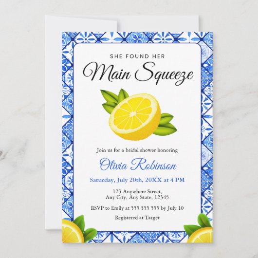 Main Squeeze Mediterranean Lemon Bridal Shower  招待状 (正面)