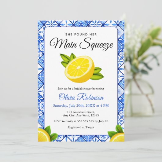 Main Squeeze Mediterranean Photo Bridal Shower 招待状 (スタンド正面)
