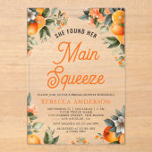 Main Squeeze Tangerine Orange Citrus Bridal Shower アクリル招待状 (正面)
