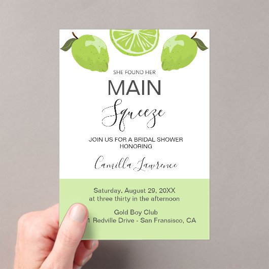 Main Squeeze Tropical Citrus Green Bridal Shower  アクリル招待状 (インサイチュ (ポータブル))