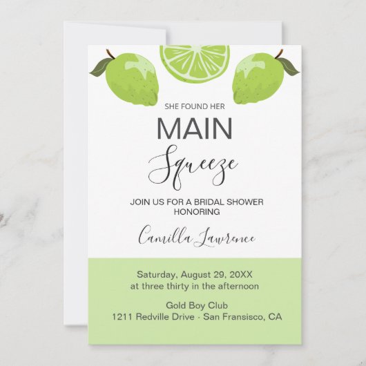 Main Squeeze Tropical Citrus Green Bridal Shower  招待状 (正面)