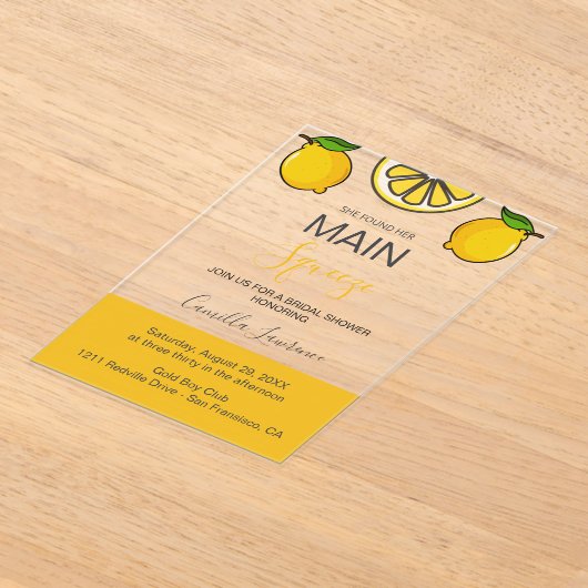 Main Squeeze Tropical Citrus Lemon Bridal Shower アクリル招待状 (レイダウン)