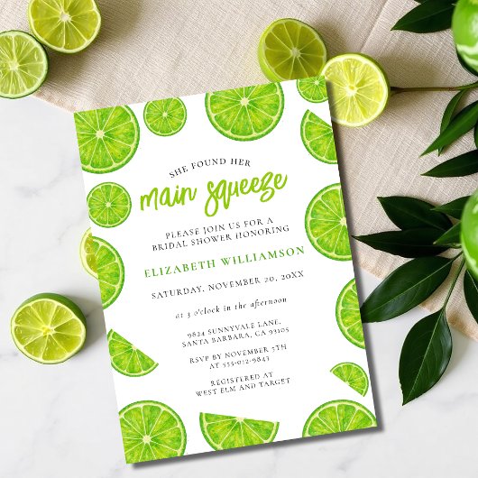 Main Squeeze Watercolor Lime Green Bridal Shower 招待状