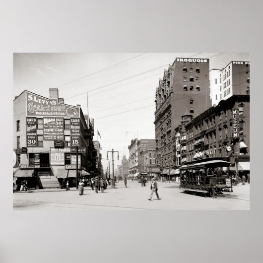 Main St., Buffalo，ニューヨーク1900ヴィンテージ ポスター (正面)