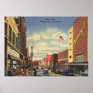Main St., Johnson City, Tennessee Vintage ポスター