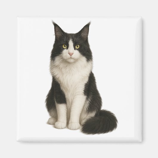 Maine Coon black and white Magnet マグネット (正面)