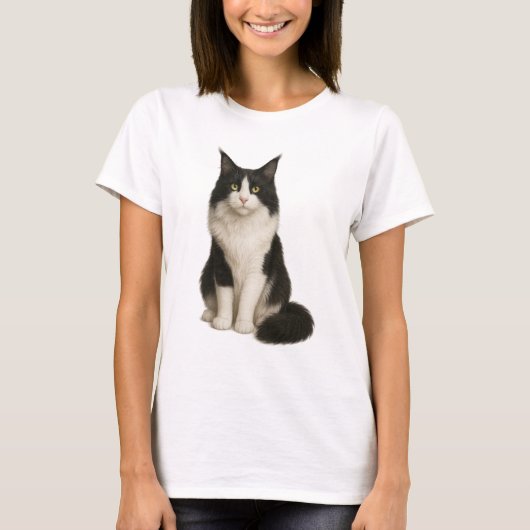 Maine Coon black and white T-shirt Tシャツ (正面)