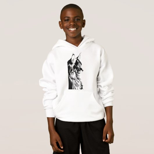 Maine Coon Boy's Pullover White Hoodie Kids' (正面フル)