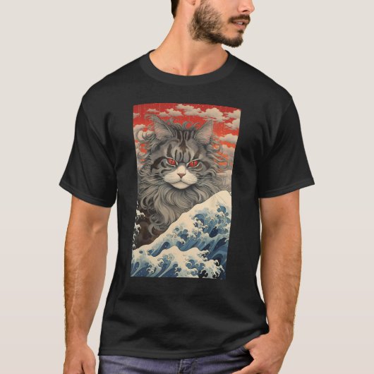 Maine Coon Cat Aesthetic Japanese Ukiyo e 1 Tシャツ (正面)