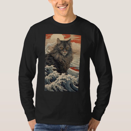 Maine Coon Cat Aesthetic Japanese Ukiyo e 2 Tシャツ (正面)