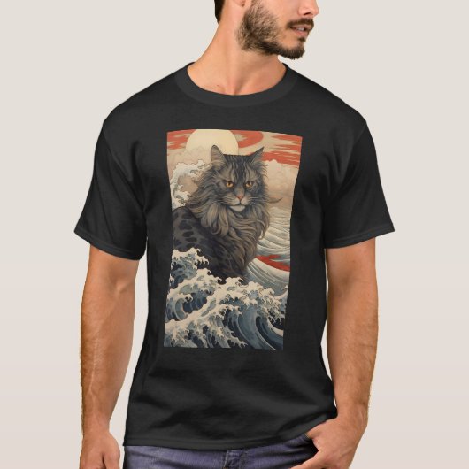 Maine Coon Cat Aesthetic Japanese Ukiyo e 2 Tシャツ (正面)