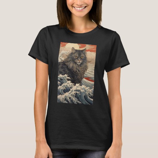 Maine Coon Cat Aesthetic Japanese Ukiyo e 2 Tシャツ (正面)