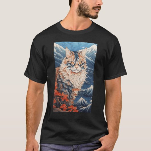 Maine Coon Cat Aesthetic Japanese Ukiyo e 3 Tシャツ (正面)