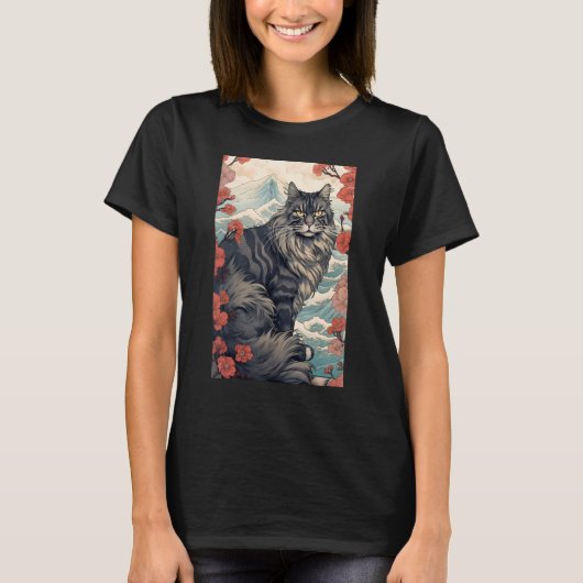 Maine Coon Cat Aesthetic Japanese Ukiyo e 5 Tシャツ (正面)