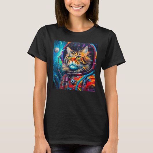 Maine Coon Cat Astronaut Tシャツ (正面)