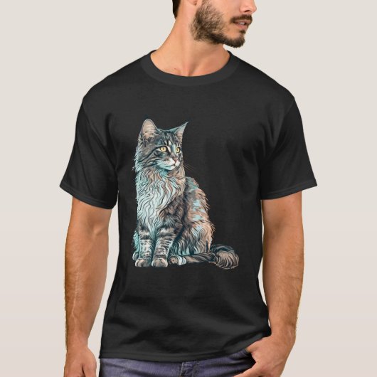 Maine Coon Cat Breed Colorful Mom Lady Tシャツ (正面)