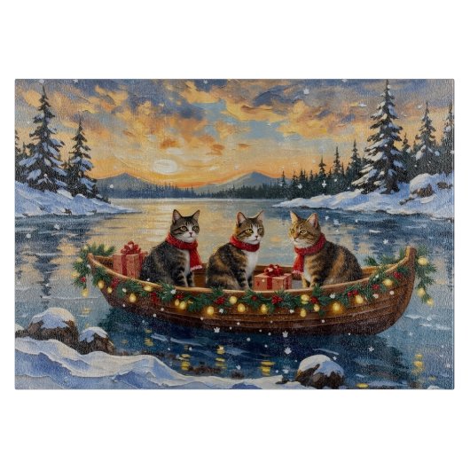 Maine Coon Cat Christmas Boat Holiday カッティングボード (正面)