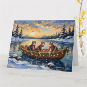 Maine Coon Cat Christmas Boat Holiday カード (黄色い花)