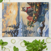 Maine Coon Cat Christmas Boat Holiday キッチンタオル (折り畳み)