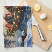 Maine Coon Cat Christmas Boat Holiday キッチンタオル (四つ折り)