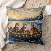 Maine Coon Cat Christmas Boat Holiday クッション (ブランケット)