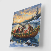 Maine Coon Cat Christmas Boat Holiday スクエア壁時計 (傾斜)