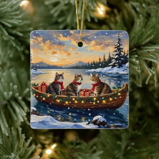 Maine Coon Cat Christmas Boat Holiday セラミックオーナメント (ツリー)