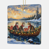 Maine Coon Cat Christmas Boat Holiday セラミックオーナメント (左)
