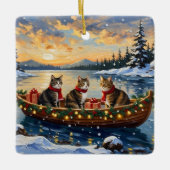 Maine Coon Cat Christmas Boat Holiday セラミックオーナメント (正面)