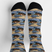 Maine Coon Cat Christmas Boat Holiday ソックス (上部)