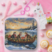 Maine Coon Cat Christmas Boat Holiday ペーパープレート (パーティー)