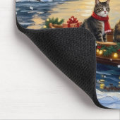 Maine Coon Cat Christmas Boat Holiday マウスパッド (コーナー)