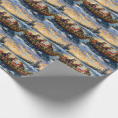 Maine Coon Cat Christmas Boat Holiday ラッピングペーパー (角)