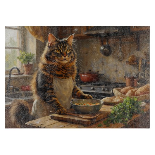 Maine Coon Cat Cooking in Kitchen カッティングボード (正面)