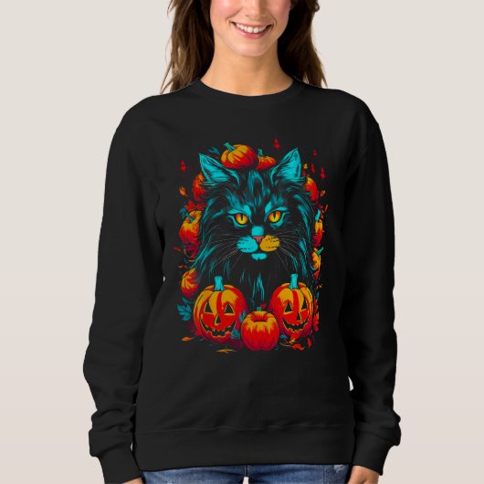 Maine Coon Cat Halloween スウェットシャツ (正面)