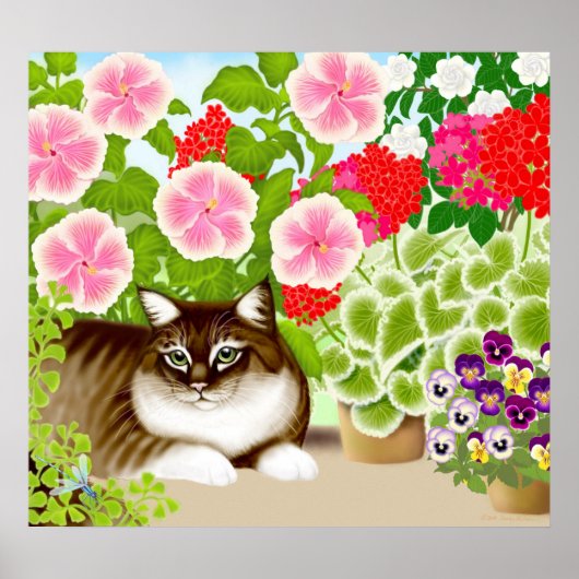 Maine Coon Cat in Garden Jungle Poster ポスター (正面)