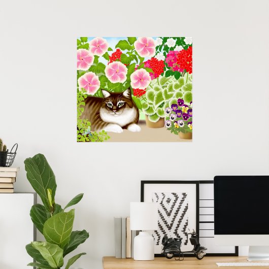 Maine Coon Cat in Garden Jungle Poster ポスター (ホームオフィス)
