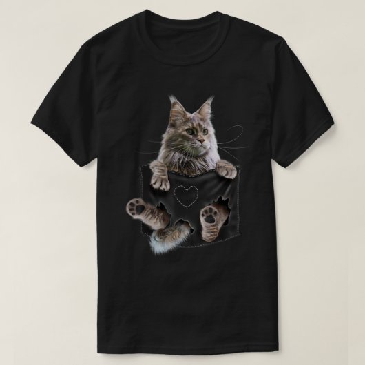 Maine Coon Cat in Pocket  Tシャツ (デザイン正面)