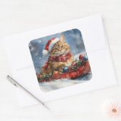 Maine Coon Cat in Sledge Let it Snow Christmas スクエアシール (封筒)
