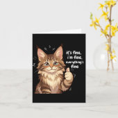 Maine Coon Cat Meme It's Fine I'm Fine Everything' カード (黄色い花)