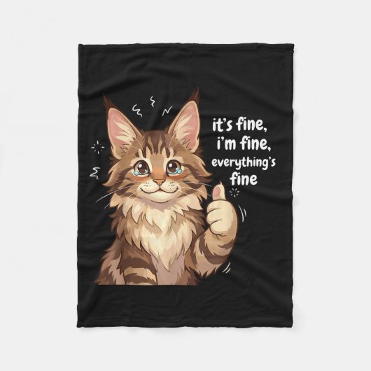 Maine Coon Cat Meme It's Fine I'm Fine Everything' フリースブランケット (正面)