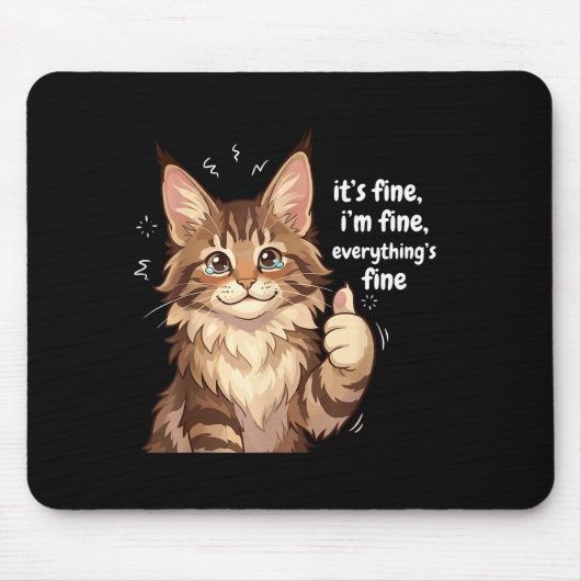 Maine Coon Cat Meme It's Fine I'm Fine Everything' マウスパッド (正面)