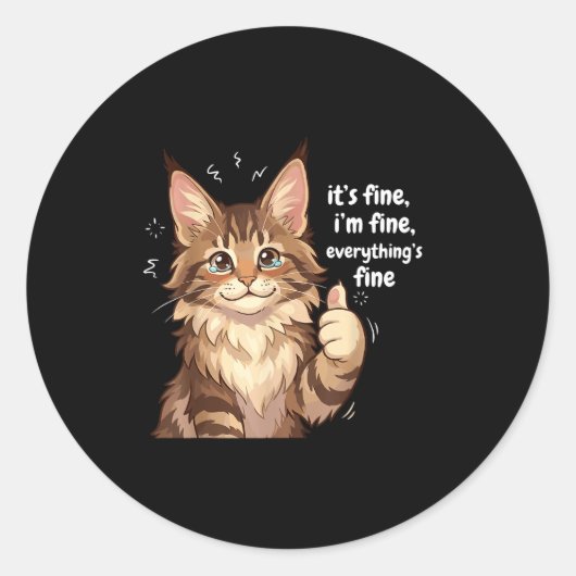 Maine Coon Cat Meme It's Fine I'm Fine Everything' ラウンドシール (正面)