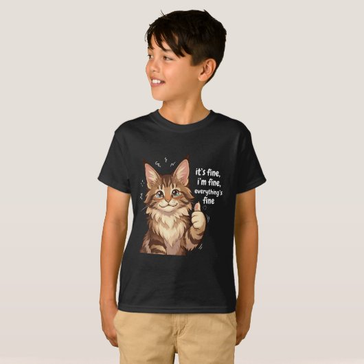 Maine Coon Cat Meme It's Fine I'm Fine Everything' Tシャツ (正面フル)