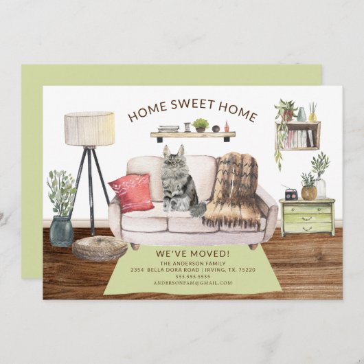 Maine Coon Cat Movingアナウンス 招待状 (正面/裏面)