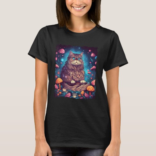 Maine Coon Cat Mushroom Art Feline Enthusiasts Tシャツ (正面)