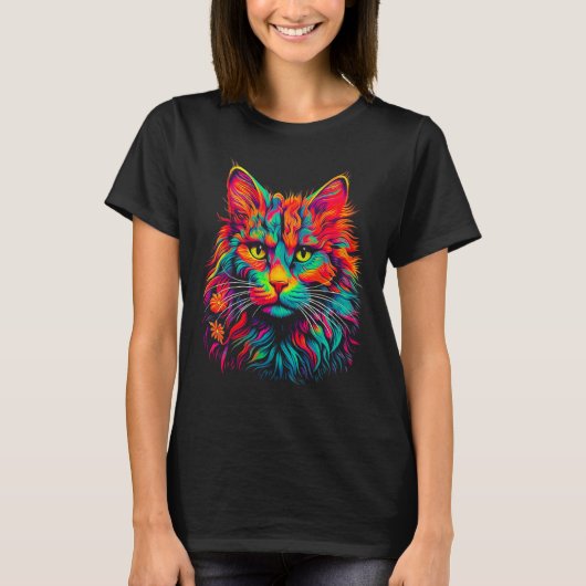 Maine Coon Cat Pop Art Tシャツ (正面)
