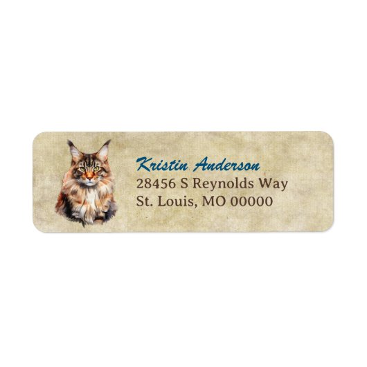 Maine Coon Cat Portrait Return Address ラベル (正面)