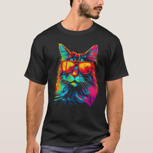 Maine Coon Cat Sunglasses Tシャツ (正面)